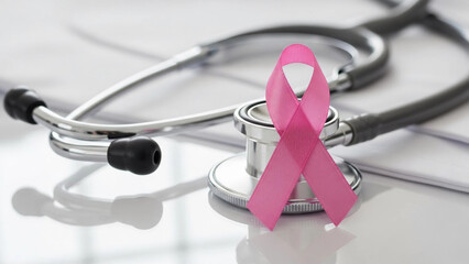Stethoscope and pink ribbon symbol for cancer awareness campaign  