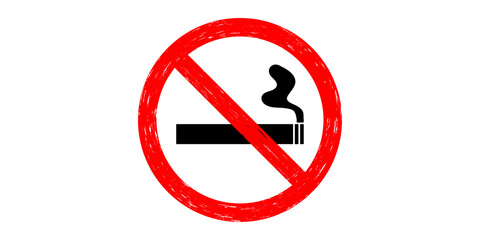 Red Grunge No Smoking Sign Icon with Prohibition Circle and Black Cigarette Vector Graphic Background