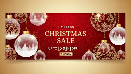 Elegant Christmas sale banner with ornate baubles festive holiday promotion for retail advertising seasonal discounts