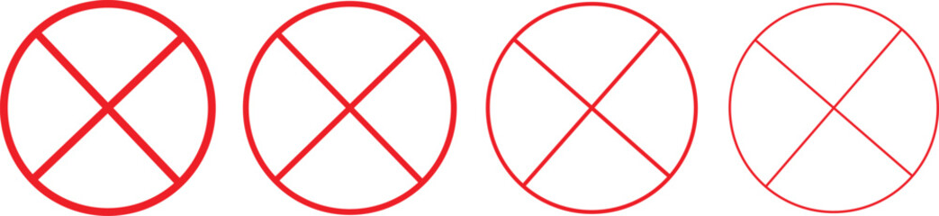 Fototapeta premium Red cross circle error and cancel icons outline styles