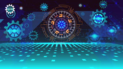 technical elements formed in the shape of a circle abstract blue background Abstract background. Scientific and technological concept with the use of