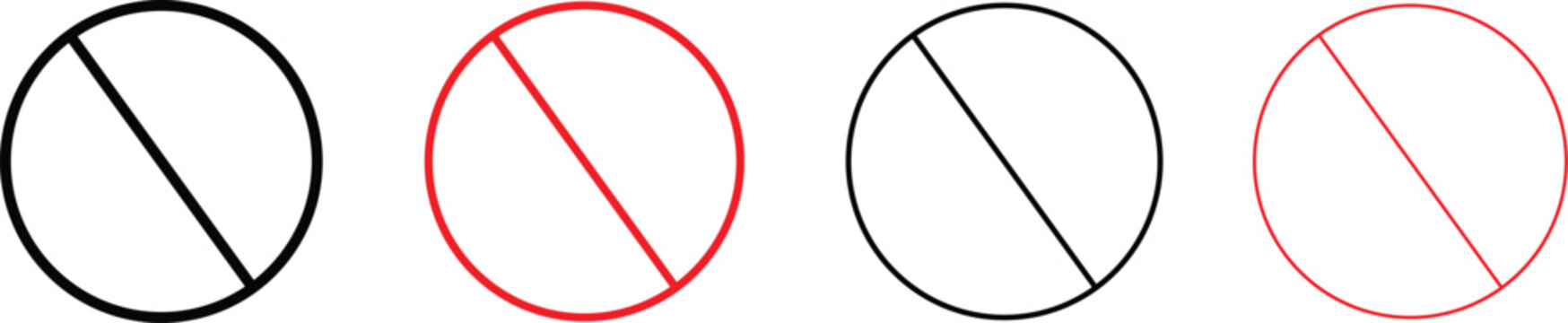Prohibition and restriction circle icons with diagonal line