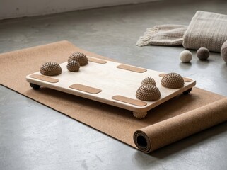 Wooden balance board with textured massage nodes for fitness