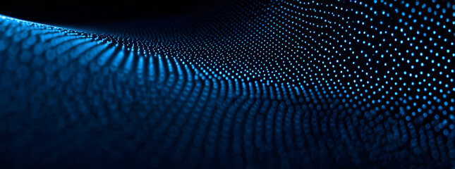 3D abstract dark blue background with dots pattern vector design, technology theme, dimensional dotted flow in perspective, big data, nanotechnology.