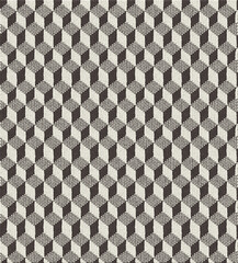 Seamless geometric pattern of tumbling cubes creating a three-dimensional illusion isolated on transparent background