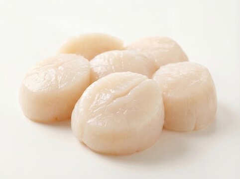 Fresh Raw Scallops Meat Isolated on White Background for Seafood Cooking