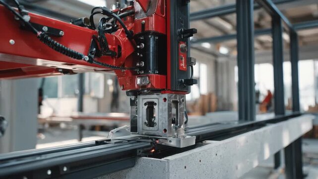 Medium shot capturing a robotic system assembling modular building components highlighting seamless integration of technology in modern construction.