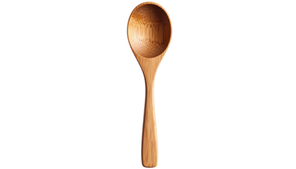 Wooden spoon isolated on transparent background, high-quality PNG with natural wood texture, ideal for kitchen tools, cooking concepts, food blogs, packaging, and recipe designs.