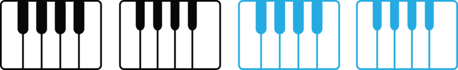 Piano keyboard icons in black and blue styles set ©  Ripon