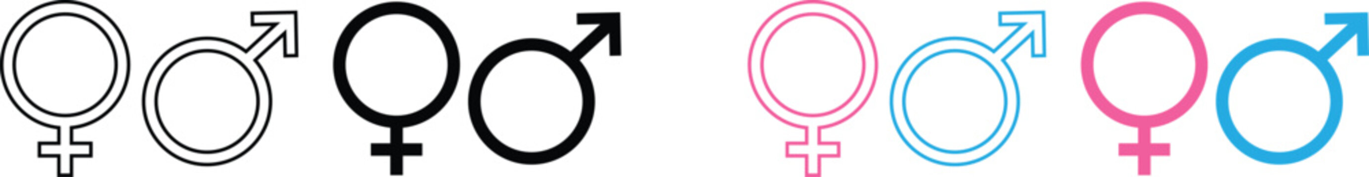 Gender symbols set in different colors and outline styles