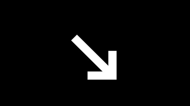 White arrow four directions, up, down, right and left animation. Download sign on black background.