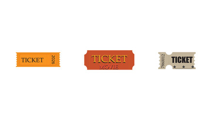 Vintage Movie Ticket Vector Set - Realistic Cinema Entry Pass Templates with Perforated Edges