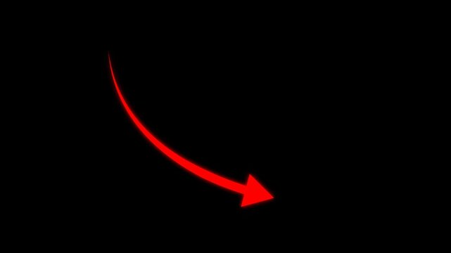 Red arrow still goes down. Red Arrow. Business cartoon animation. Arrow animation Isolated on Black background. 