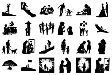 Diverse Silhouettes of Family Activities and Life Moments Keywords: family, people, silhouette
