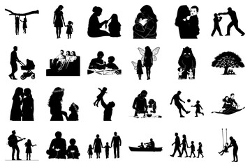 Collection of Family and Childhood Silhouette Scenes Keywords: family, people, silhouette, child