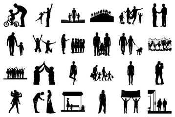Diverse Silhouettes of People Engaged in Various Activities