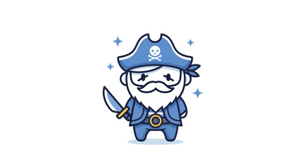 Cartoon pirate character with a knife and a hat on a white background