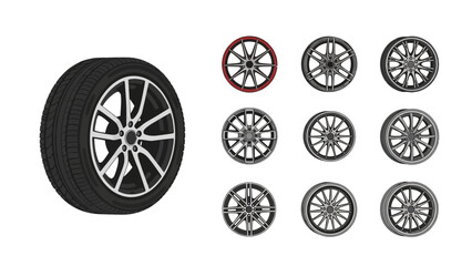 Vector Illustration Showcase: Diverse Car Wheel and Tire Designs for Vehicle Customization