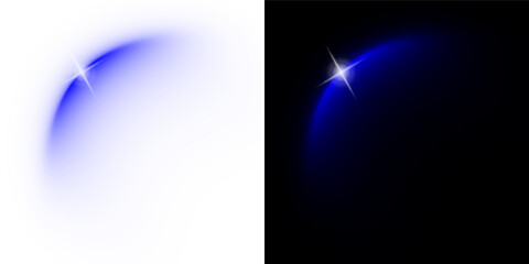 PNG Blue light arc with len flare, Abstract glowing blue light arc planet space nebula cosmos galaxy light, blue light flare overlay, Soft glowing orb with radial gradient effect