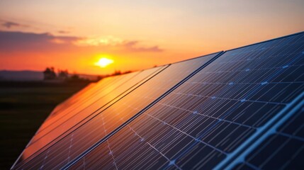 Solar panels at sunset energy concept
