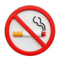 3D No Smoking Prohibition Sign on transparent background