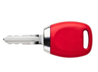 Red key with silver metal and handle isolated on transparent background