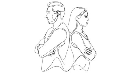 A black and white vector outline of two individuals with a closed pose, representing stubbornness, anger, or an argument. 