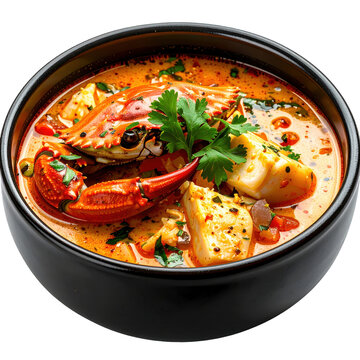 Elegant presentation of chupe de jaiba in a ceramic bowl a gourmet dish isolated on a white background