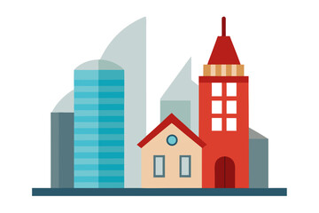 Old and New Architecture Contrast, Traditional House Next to Modern Glass Building Illustrating Urban Development