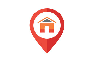 Property Location Pin with Chinese House Icon, Map Marker for Asian Real Estate and Traditional Homes