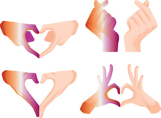 set of icons of hands folded in a gesture of love where one hand with the colors of lesbian pride, as a symbol of love, equality and self-expression