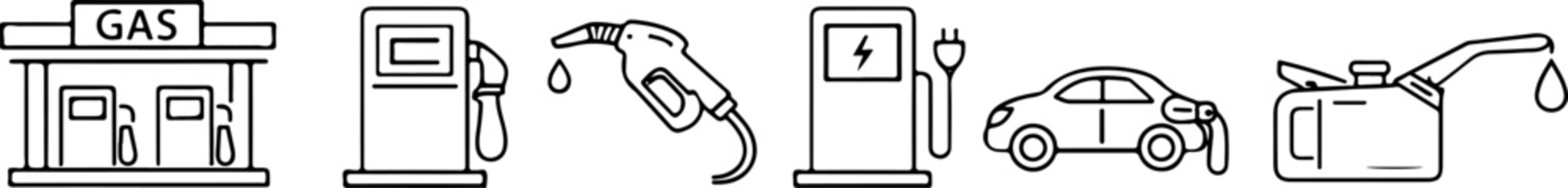 set of icons of various tools and equipment for refueling and charging cars, for automotive-themed designs