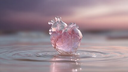Transparent heart floating in water