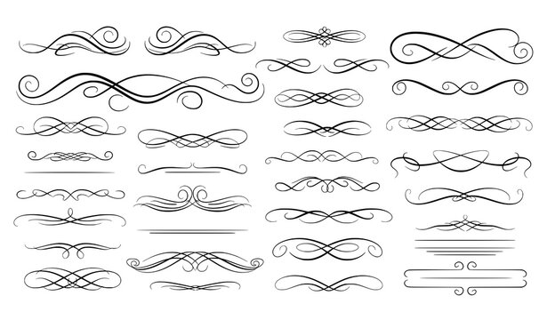 Vintage calligraphic chapter dividers and ornamental flourishes vector decoration set