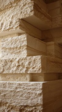 Architectural Harmony: An abstract close-up shot of a meticulously constructed wall showcasing the beauty of natural stone, highlighting the texture and layers