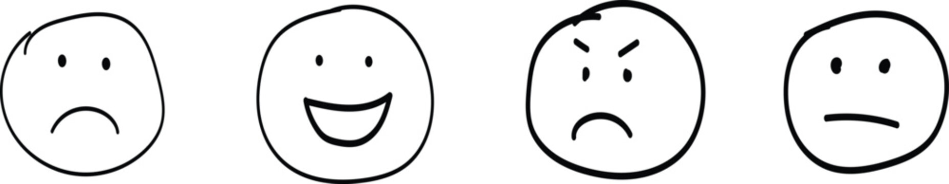 Face emoji icon set. Hand drawn doodle sketch style happy, angry, sad mood face emoticon background. Funny cartoon characters smile, wink, kiss emoji. Cute circle emotion element