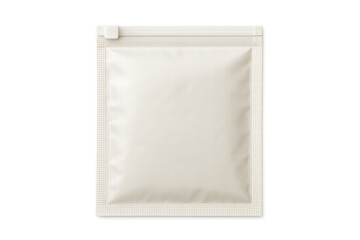 White flexible plastic pouch with a zipper, ideal for food, cosmetic, or medical products, on a transparent background