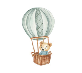 Bear in a hot air balloon with scarf and aviator goggles © NATALIA