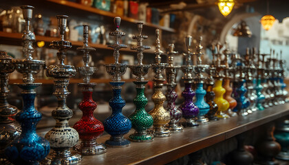 Shisha bar with many shishas.