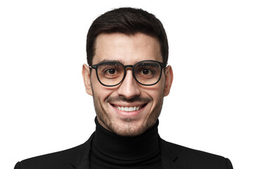 Close up portrait of art director or artist isolated on grey background