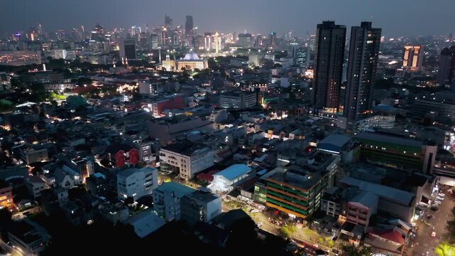 Wide Aerial View of City at Night