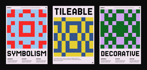 Tileable abstract pixel pattern with geometric symbolic shapes