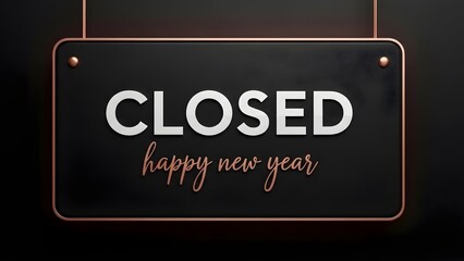 Closed for Happy New Year Signage: Elegant Black and Gold Holiday Hanging Board