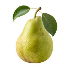 Fresh green pear fruit with leaves isolated on white background