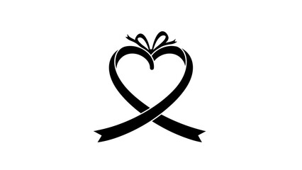 Black ribbon forming a heart shape with a bow, symbolizing love, awareness, and support.