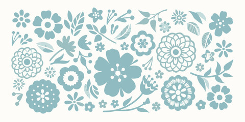 A delicate pattern of teal floral illustrations and botanical elements © Polash