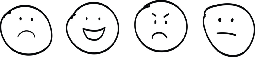 Face emoji icon set. Hand drawn doodle sketch style happy, angry, sad mood face emoticon background. Funny cartoon characters smile, wink, kiss emoji. Cute circle emotion  © Rafiqul islam