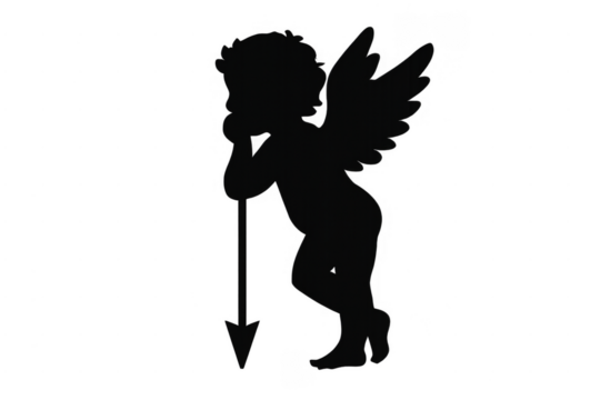 Cupid cherub silhouette holding arrow icon background transparent - Powered by Adobe