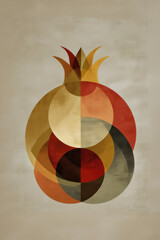 Abstract Pomegranate Illustration with Geometric Shapes and Warm Tones