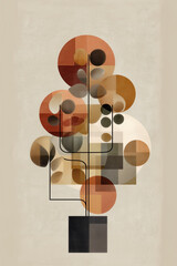 Abstract Geometric Tree with Earth Tone Circles and Lines